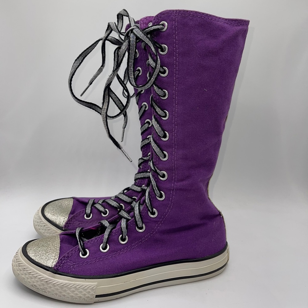 Converse Chuck Taylor Junior 1.5 knee high shoes purple with glitter laces